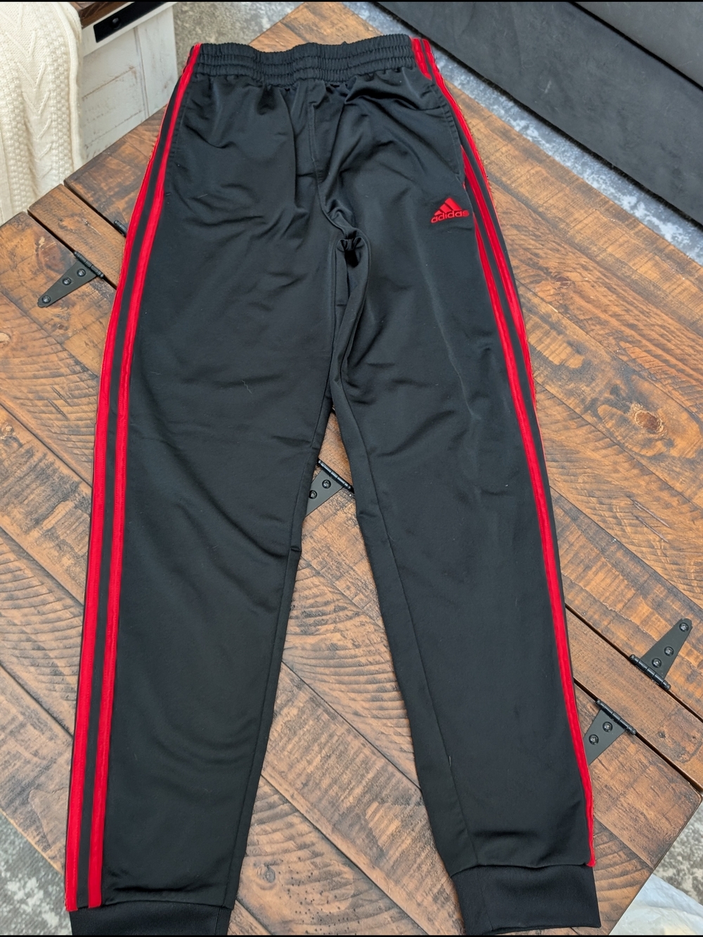 adidas Black Joggers with Red Side Stripes - Kids
